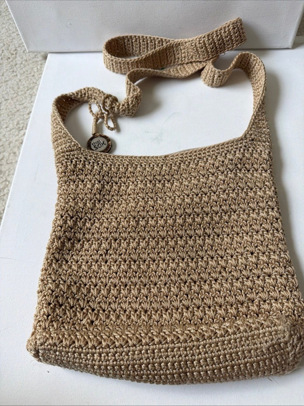 Beige Crochet Crossbody Shoulder Bag - Neutral Woven Style